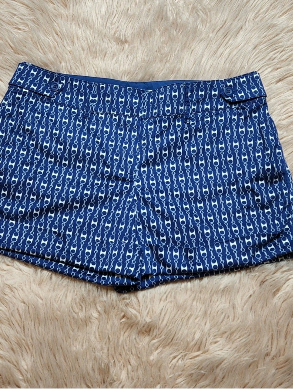 New York & Company Navy and White Chain-Print Shorts